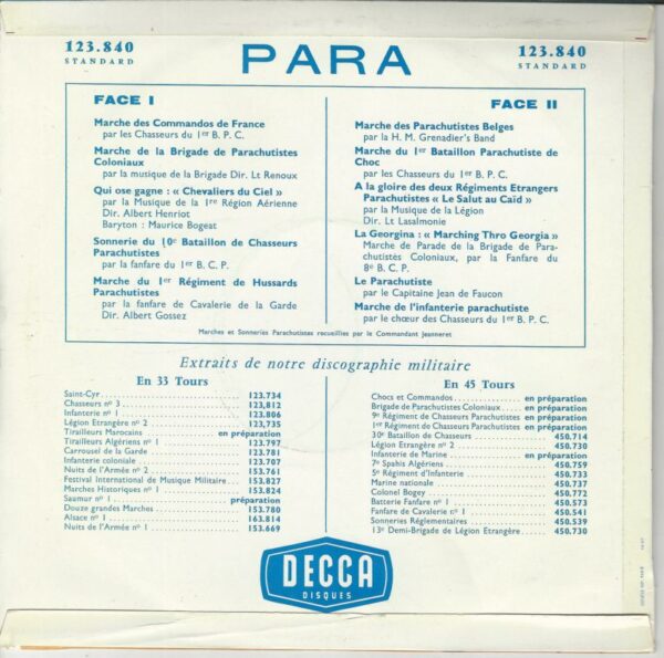 PARA N°1 33T25 Decca 123 840 diverses musiques et divers titres voir photos – Image 2