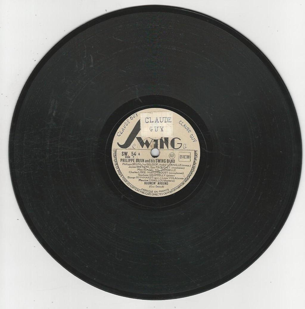 Philippe BRUN and his swing band avec Django REINHARDT 78T25 Swing SW 54 Bouncin'around / Blues