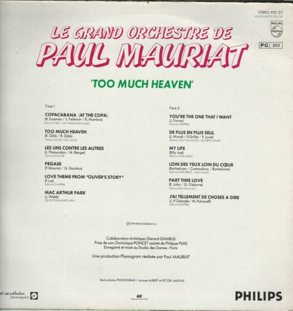 Paul MAURIAT 33T Philips 9101 217 Too Much Heaven – Image 2