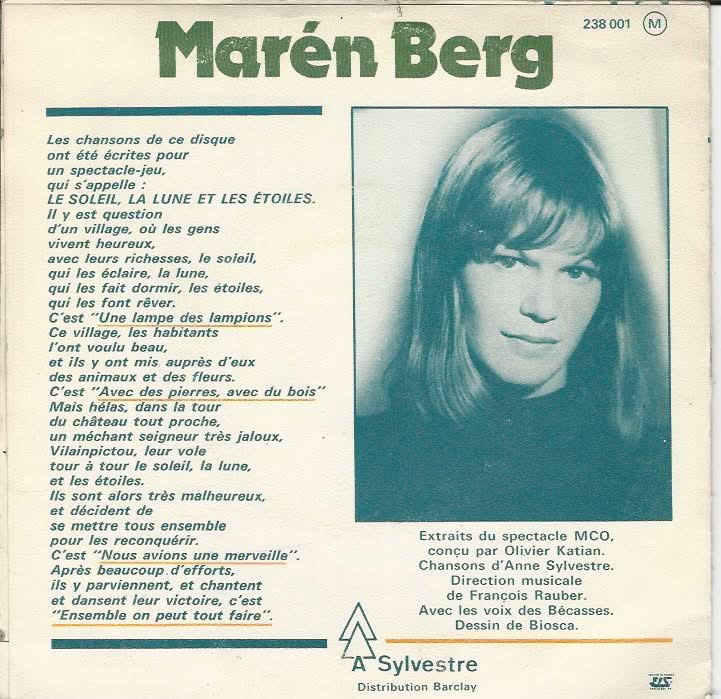 Maren BERG 45 tours A. Sylvestre 238 001 Chansons d'Anne Sylvestre Le soleil, la lune et les étoiles – Image 2