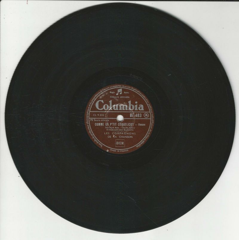 Les Compagnons De La Chanson 78T25 Columbia BF 483 Un Amour Pleurait /Comme Un P'tit Coquelicot – Image 2