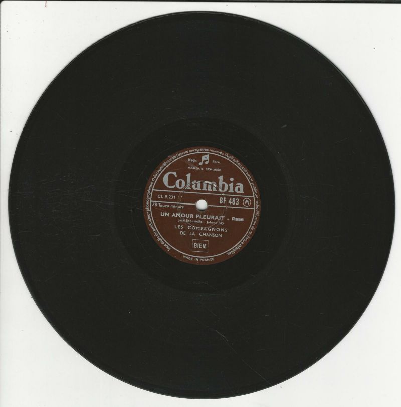 Les Compagnons De La Chanson 78T25 Columbia BF 483 Un Amour Pleurait /Comme Un P'tit Coquelicot