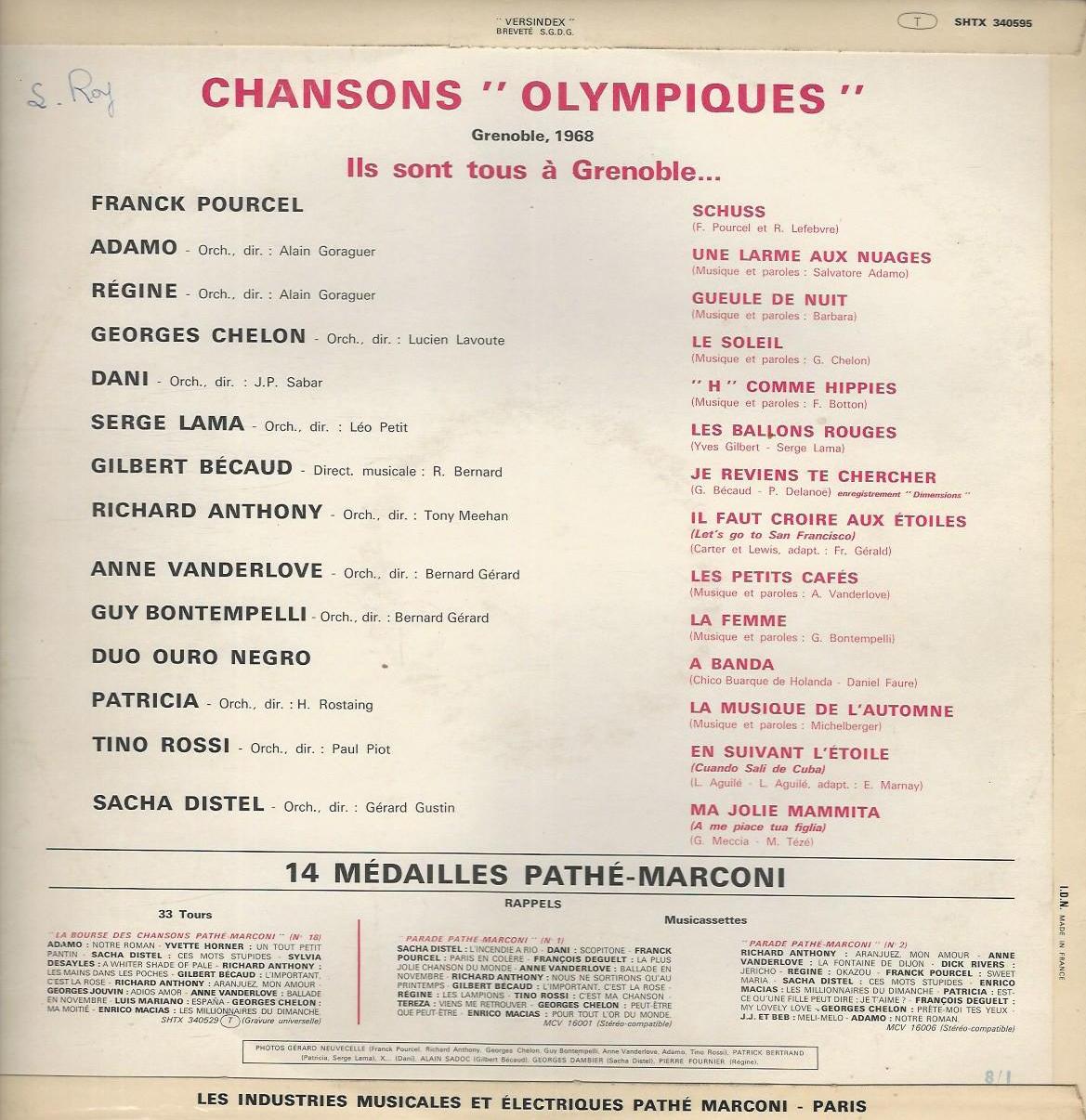 CHANSONS OLYMPIQUES GRENOBLE 1968 33T stéréo VSM SHTX 340 595 Ils sont tous à Grenoble 14 Médailles Pathé Marconi – Image 2
