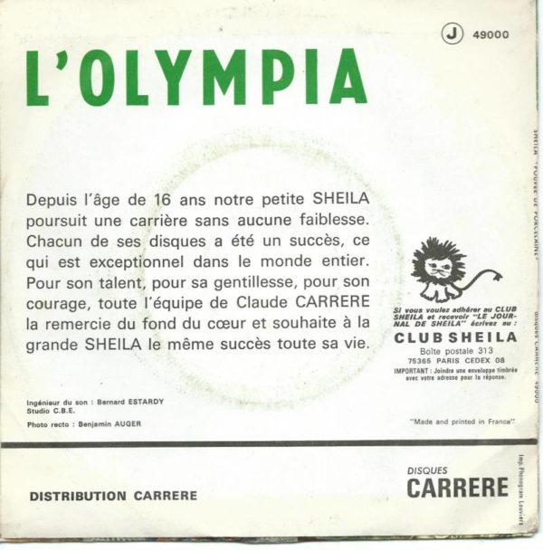 SHEILA 45SP Carrere 49000 Poupée De Porcelaine - L'olympia – Image 2