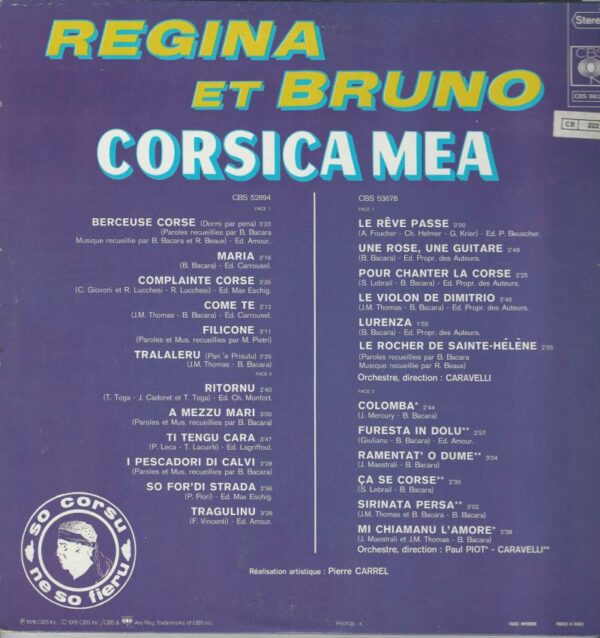 REGINA ET BRUNO 33TD CBS 88174 Corsica Mea (Pochette Dédicacée) – Image 2