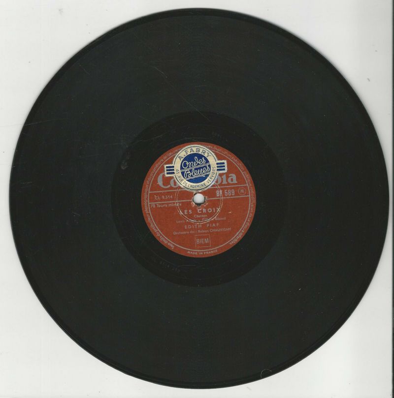 Edith PIAF 78T25 Columbia BF 589 Les Croix/Pour Qu'elle Soit Jolie Ma Maison: chanson du film Boum Sur Paris