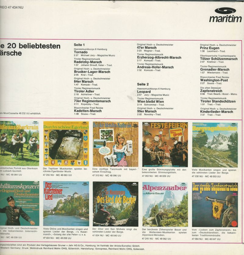 DIVERSES MUSIQUES (voir photos) 33T MARITIM 47 434 NU Die 20 Beliebtesten Märsche – Image 2