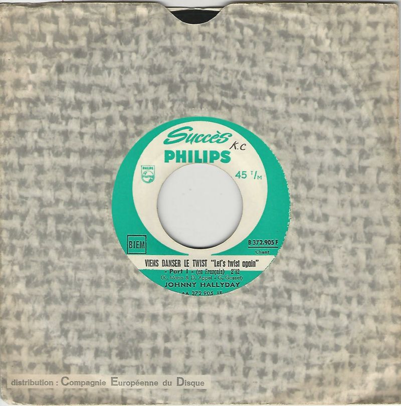 Johnny HALLYDAY 45SP Philips B 372 905 F Viens danser le twist part 1:en Français/part 2 :en Anglais