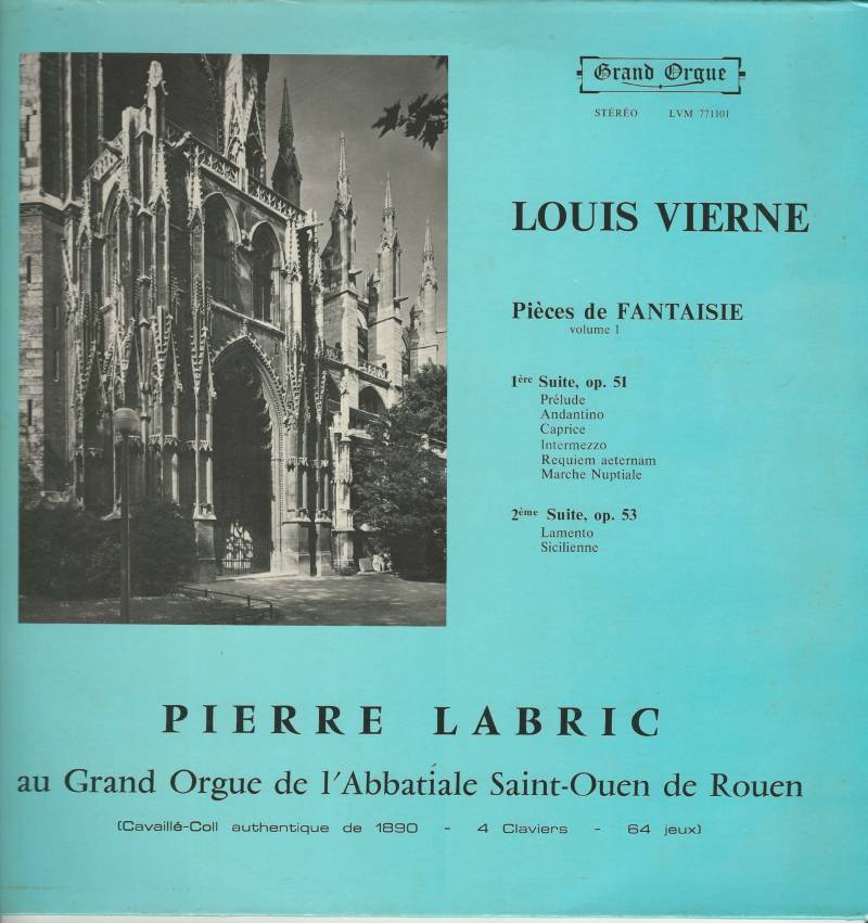 Pierre LABRIC 33T Grand Orgue LVM 771101 Louis Vierne Pièces de Fantaisie