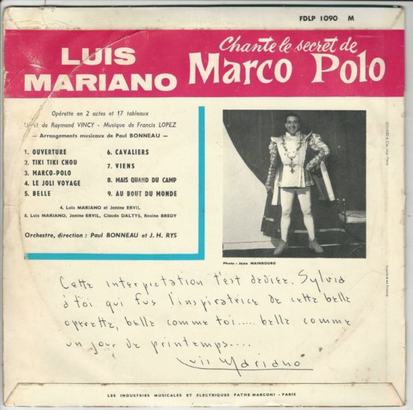 LUIS MARIANO 33T25 VSM FDLP 1090 CHANTE LE SECRET DE MARCO POLO – Image 2