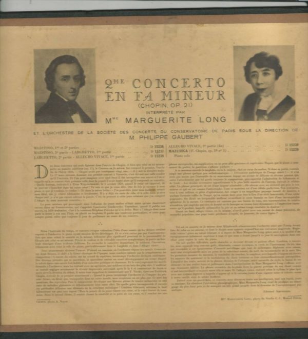 Marguerite LONG ALBUM 78t30 x 4 Columbia D 15236-239 Chopin: 2° Concerto en FA Mineur Op21 / Mazurka Op 59 N°3 – Image 2