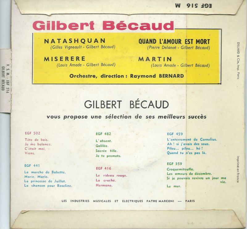 Gilbert BECAUD 45EP La Voix De Son Maître EGF 516 Natashquan-Miserere / Quand L'amour Est Mort-Martin – Image 2