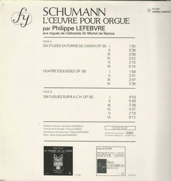 Philippe LEFEBVRE aux orgues de l'abbatiale Saint Michel de Nantua 33T FY 023 Schumann : L'Oeuvre pour orgue – Image 2