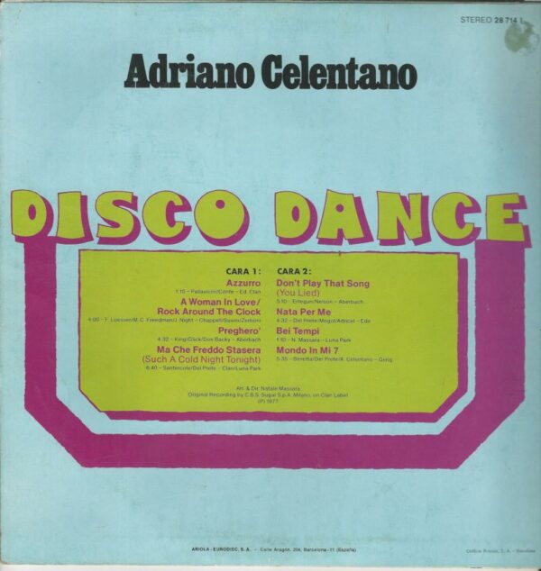 Adriano CELENTANO 33T Ariola 28 714 1 Disco Dance – Image 2