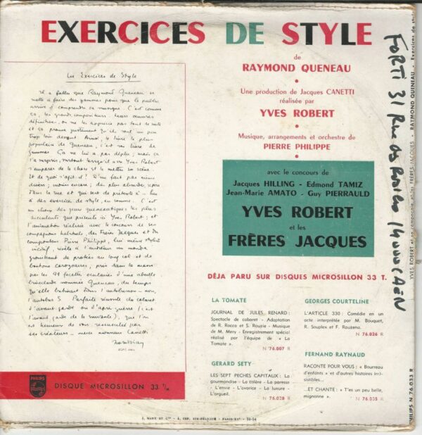 Yves ROBERT-LES FRERES JACQUES +++33T25 Philips N 76 033 R: Exercices De Style – Image 2