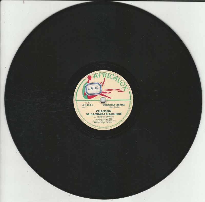 Abdou KOUMASSI 78T25 Africavox A 108 04 Chanson des Haouka Ize/Chanson de Bambara Maounde Niger-Soudan – Image 2